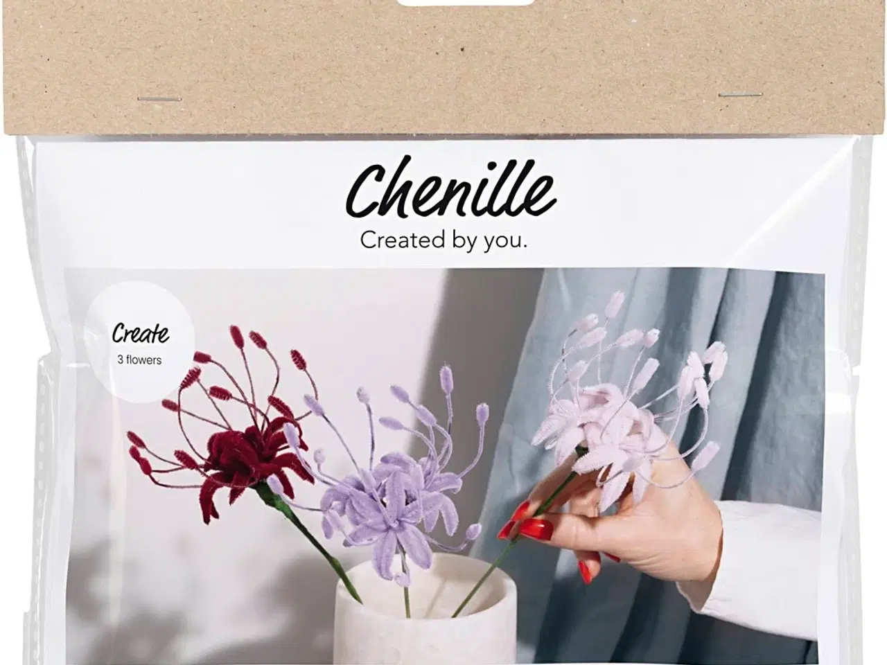 Billede 1 - Mini DIY Kit Chenilleblomster, Spider lily, soft rosa, lys lilla, mørk rød, 1 pk.