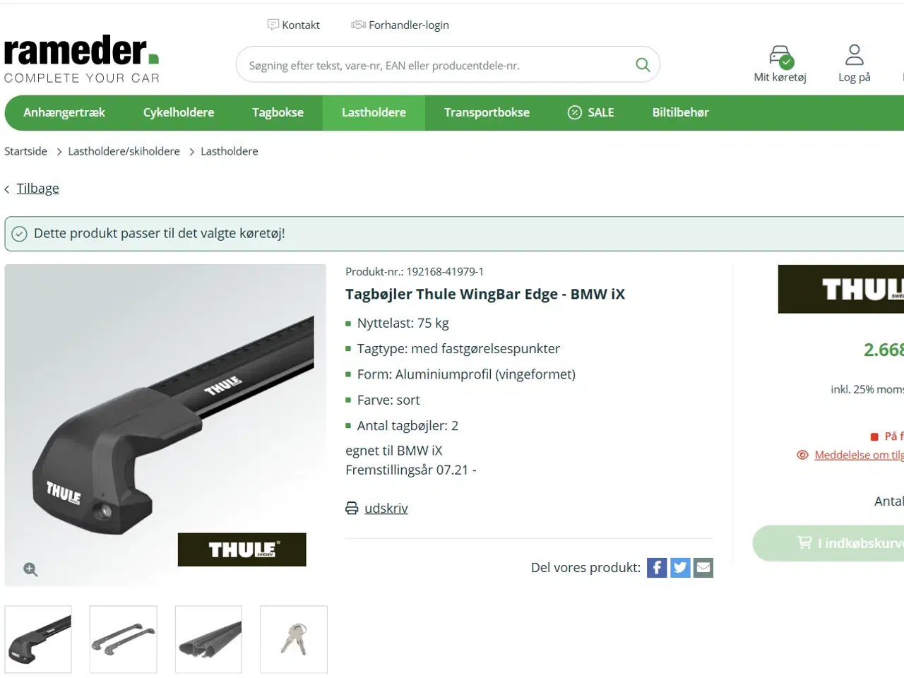 Billede 7 - Thule sorte tagholdere til BMW IX (alle modeller)