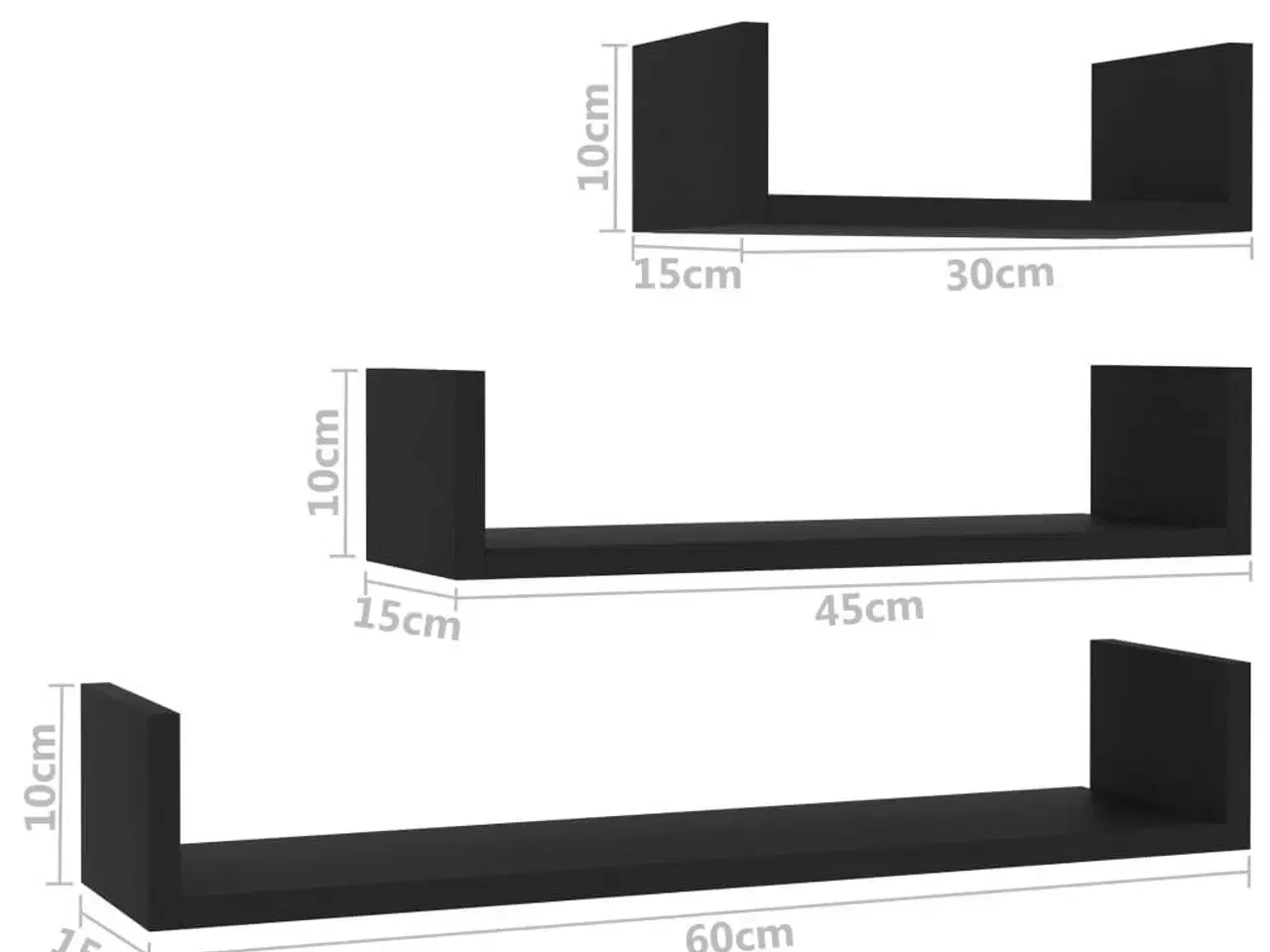 Billede 6 - Væghylder 3 stk. konstrueret træ sort