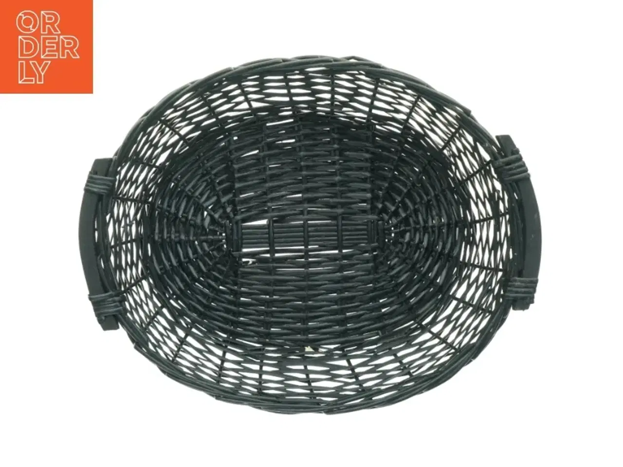 Billede 2 - Stor sort Fletkurv med træhåndtag (str. 50 x 40 cm)