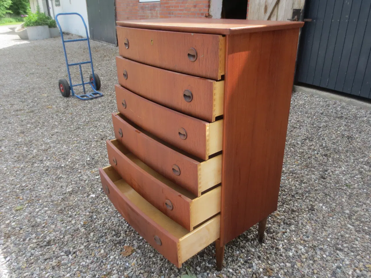 Billede 7 - 1 stk Teak Kommode med 6 skuffer og buet front