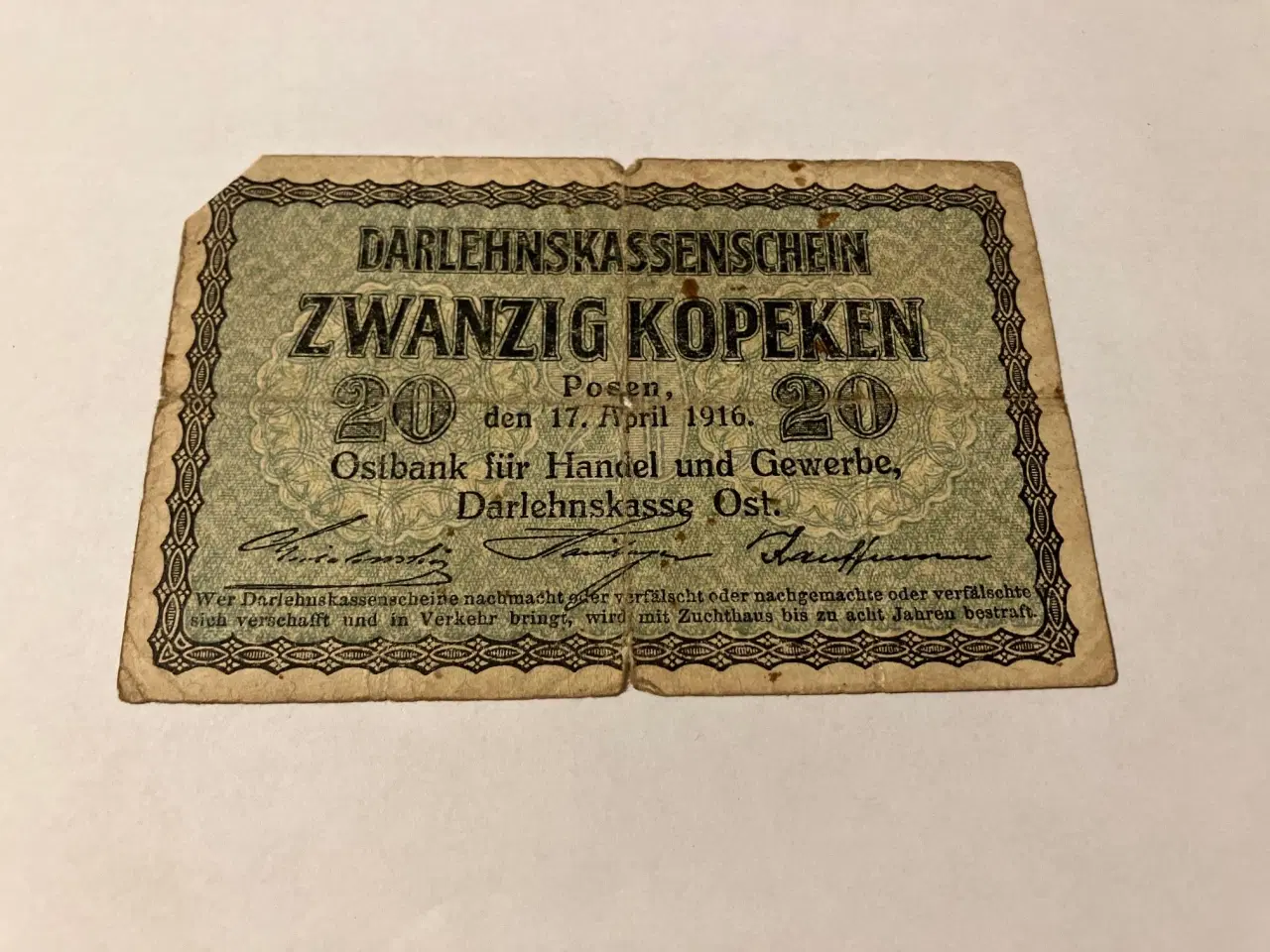 Billede 1 - 20 Kopeken Ostbank für Handel und Gewerbe, Darlehnskasse Ost 1916