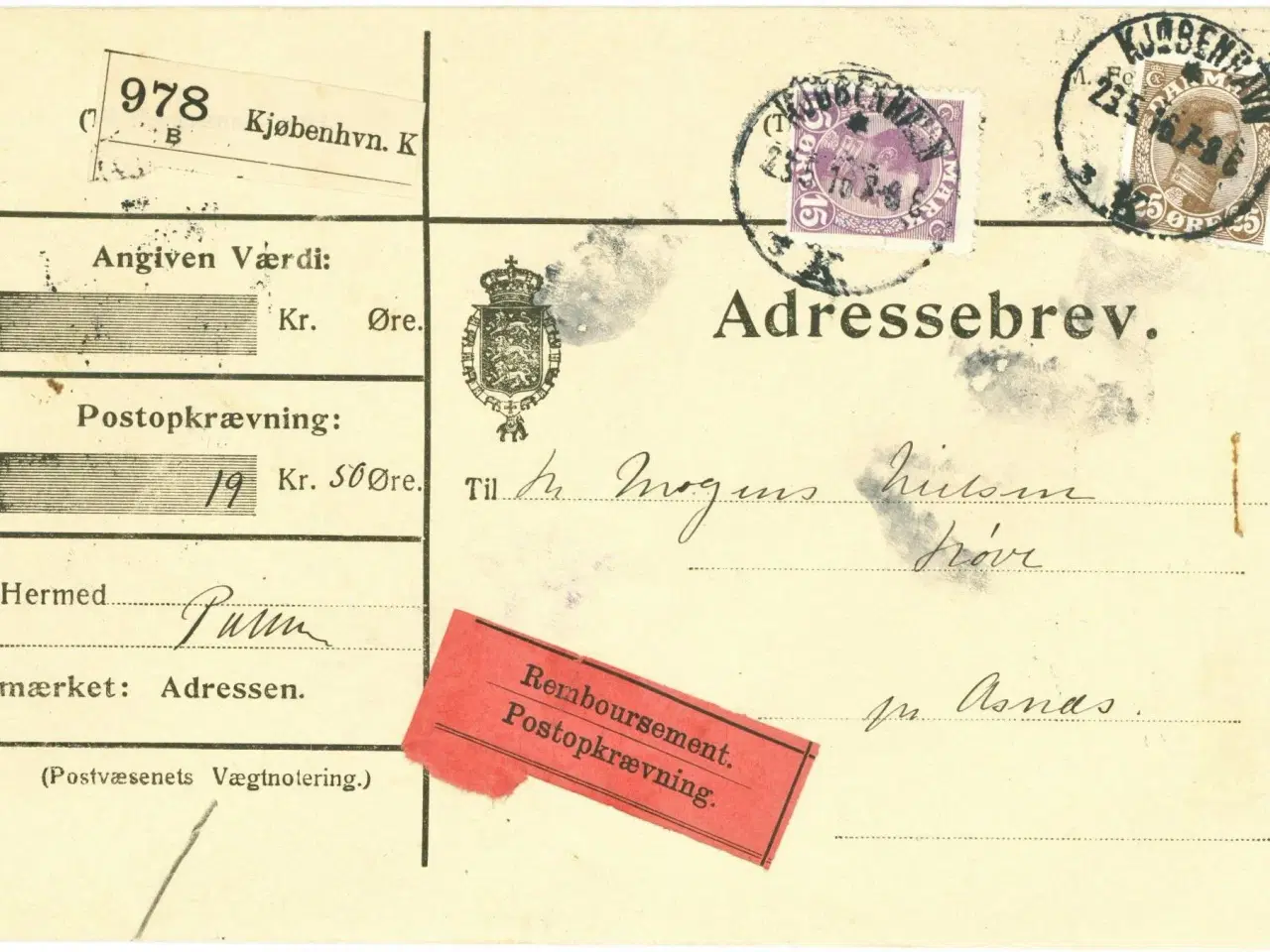 Billede 1 - Adressebrev til Høve, 1916