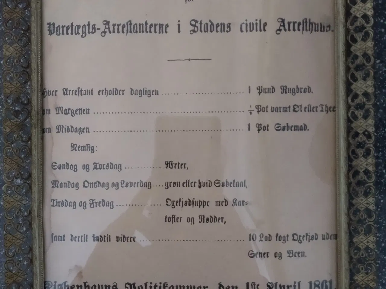 Billede 1 - Spisereglement for varetægtsarrestanter 1861