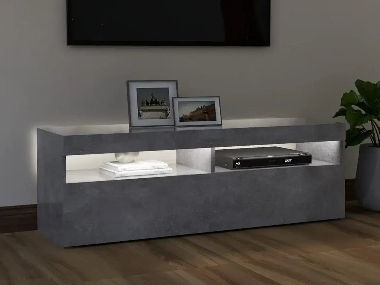 Billede 3 - Tv-bord med LED-lys 120x35x40 cm betongrå