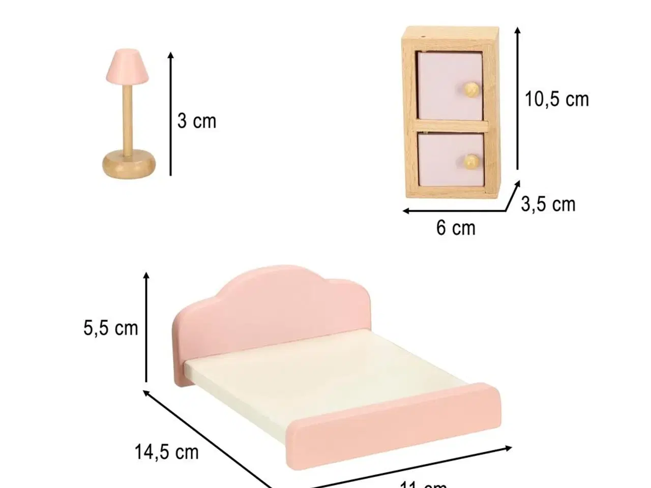 Billede 10 - Dukkehus møbler i træ – stue, soveværelse, badeværelse og køkken, lyserød – 22 dele