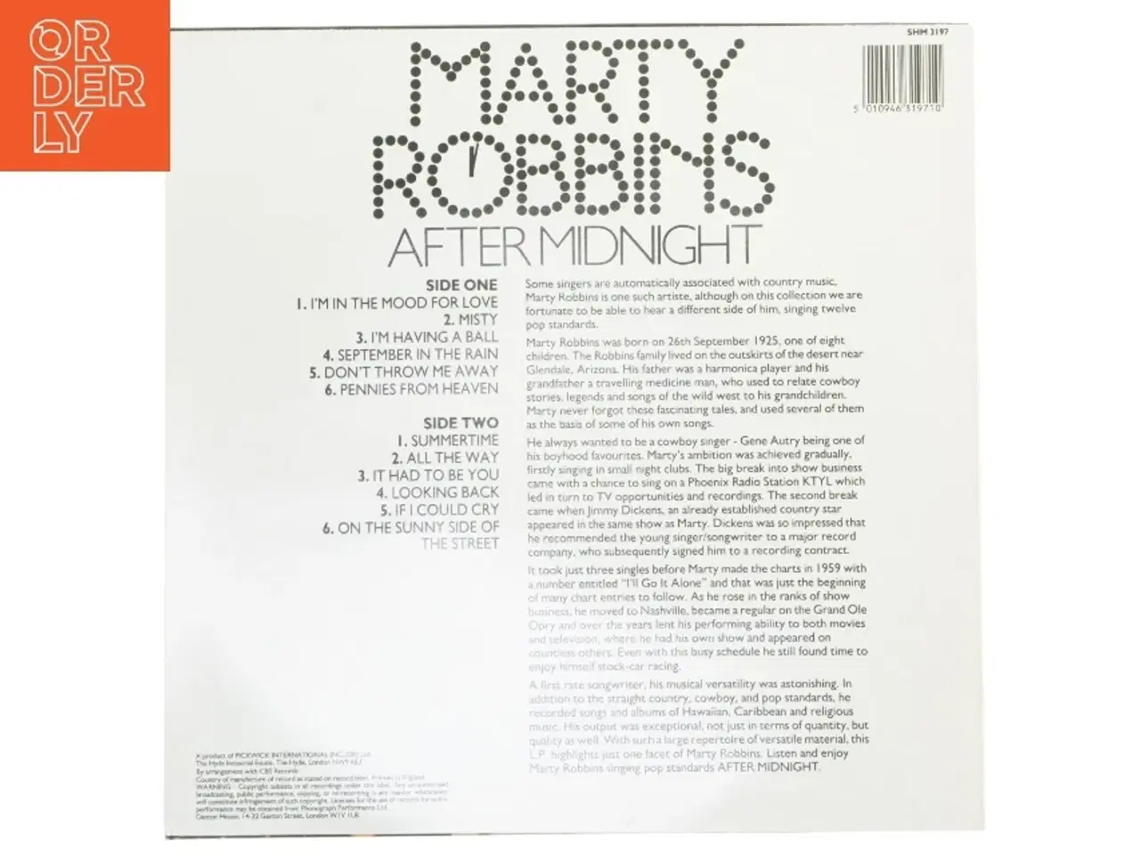 Billede 2 - Marty Robbins - After Midnight LP fra Hallmark