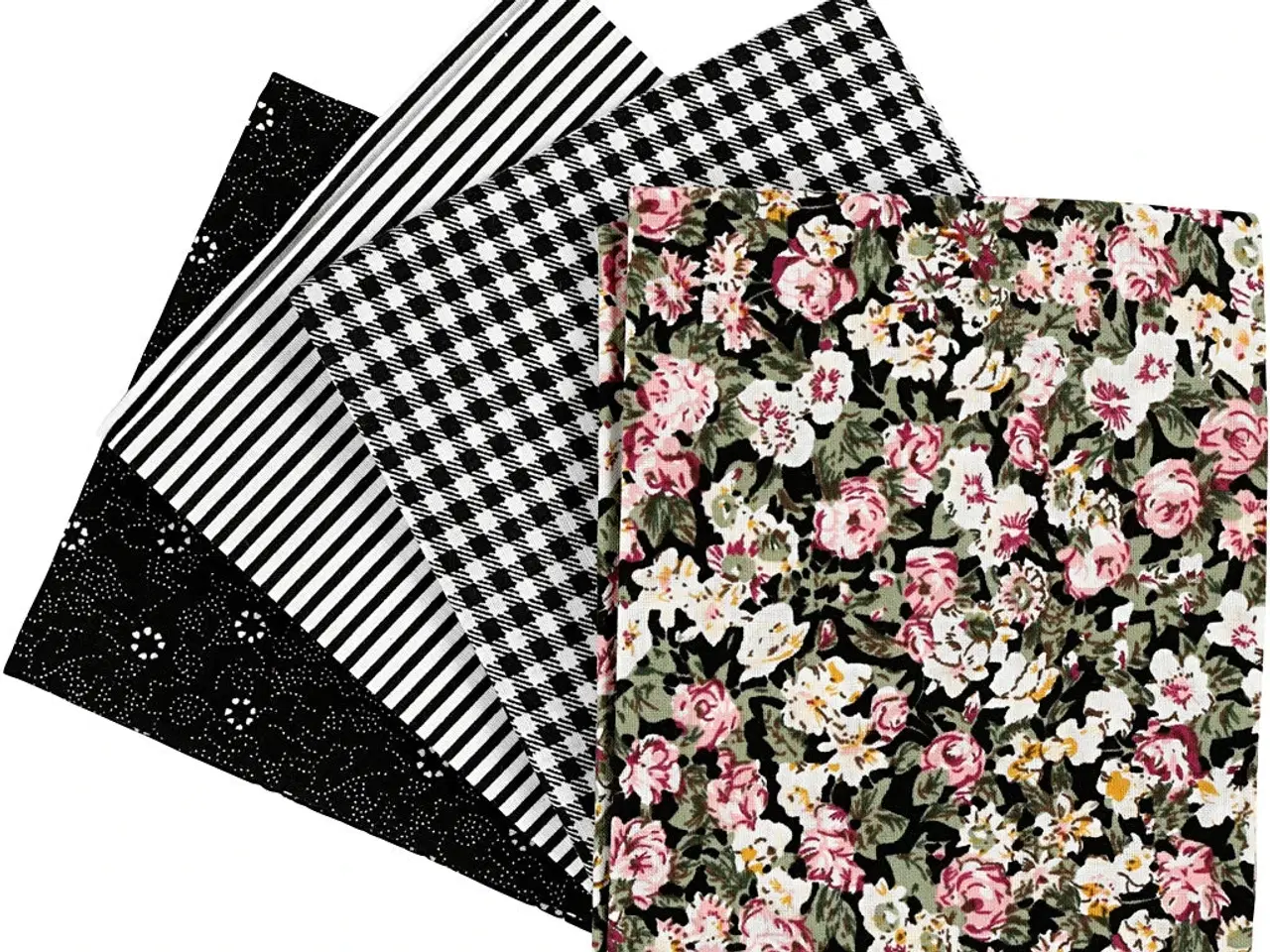 Billede 1 - Patchworkstof 45x55 cm, 4 stk. 100% bomuld, sort