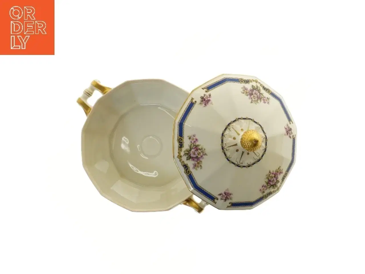 Billede 4 - Dekorativ porcelænsskål med låg, fra Schlaggenwald (str. Ø 23x17 cm)