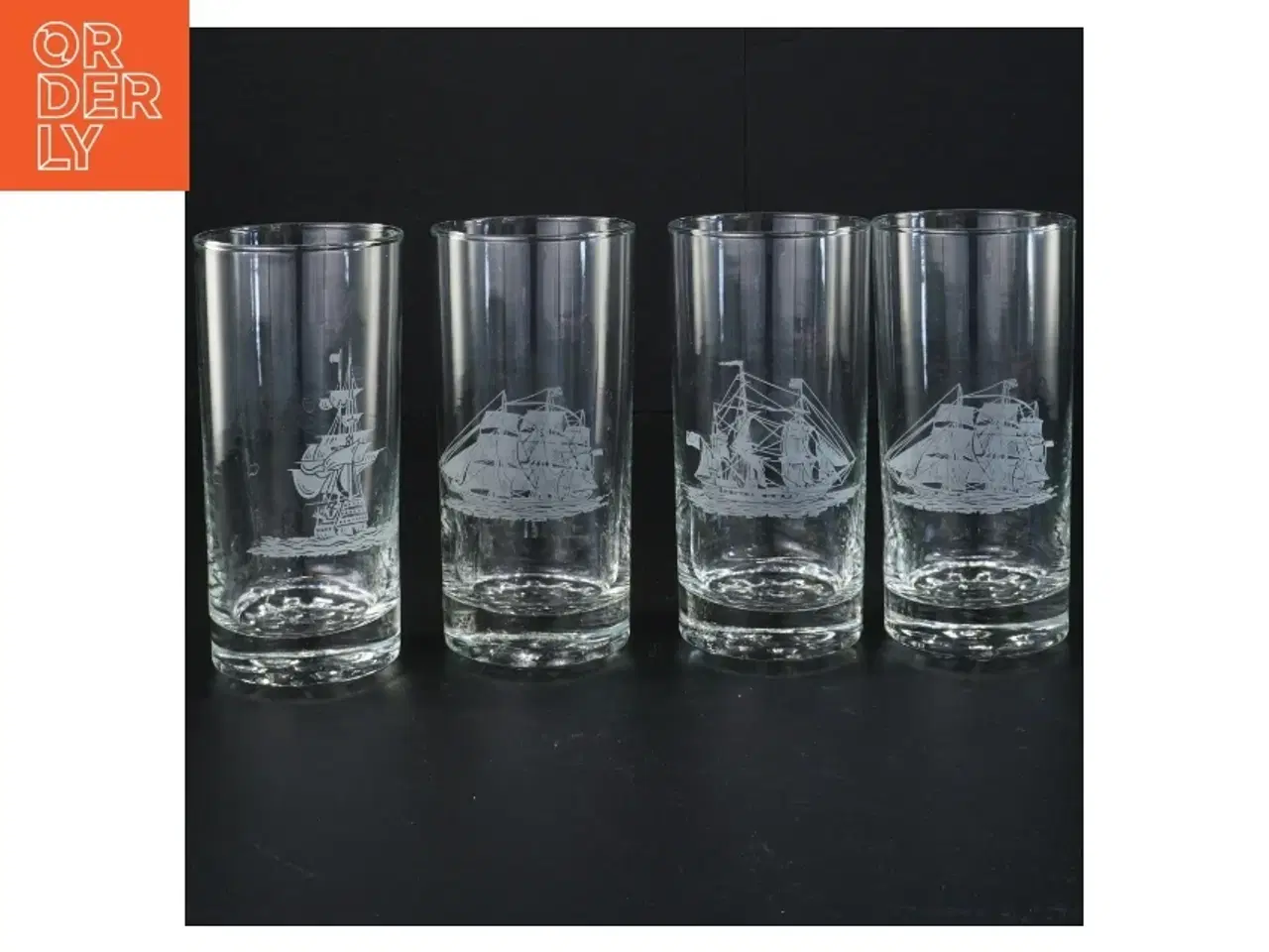 Billede 1 - Sæt af glas med skibsmotiv (str. 14 x 6 cm)