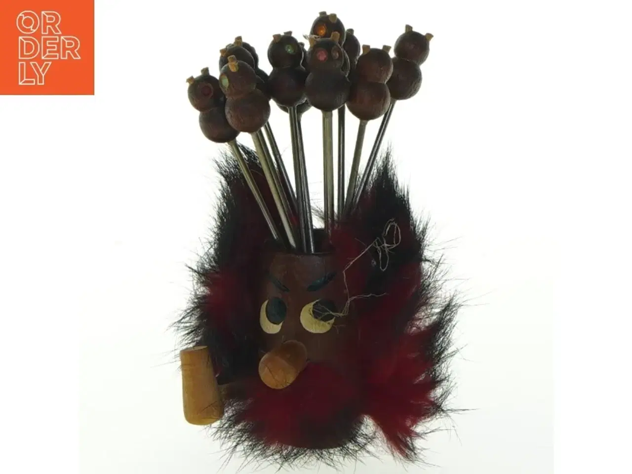 Billede 1 - Vintage pindsvin cocktail sticksm med holder (str. 9 cm)