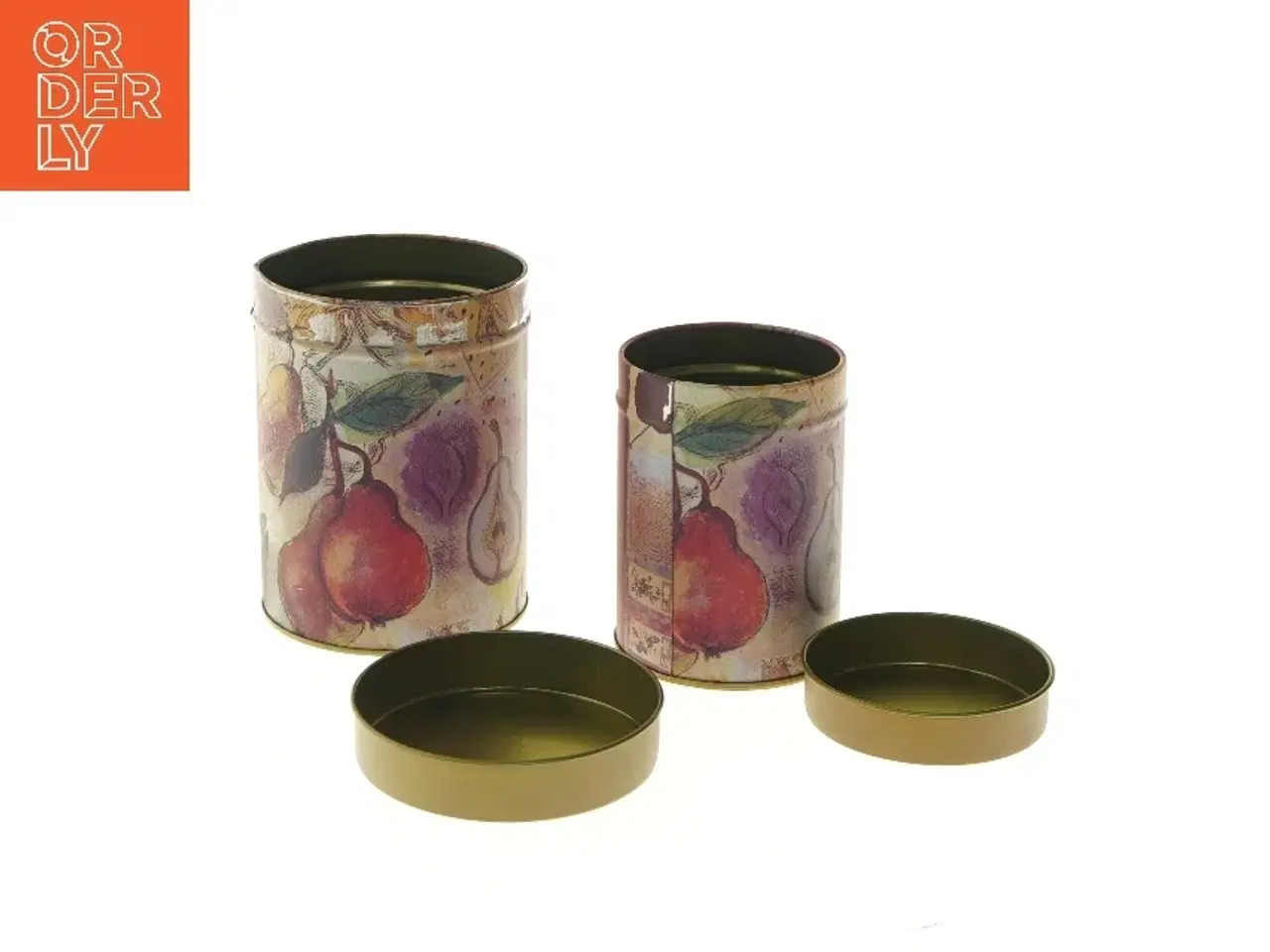Billede 2 - Sæt af dekorerede metalbeholdere (str. Ø 9,5x13 og Ø 8x10 cm)