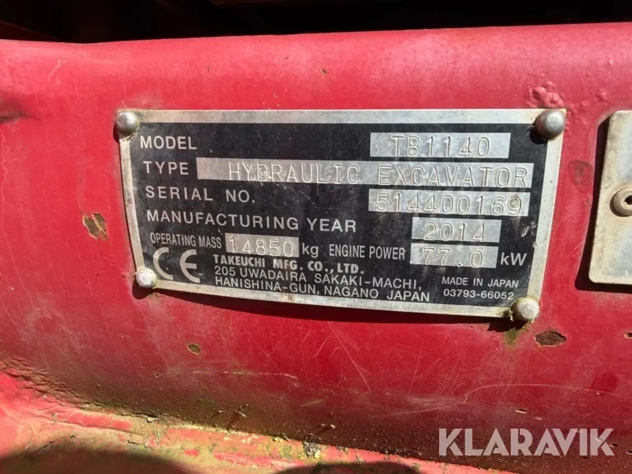 Billede 6 - Gravemaskine Takeuchi TB1140 - med skovle