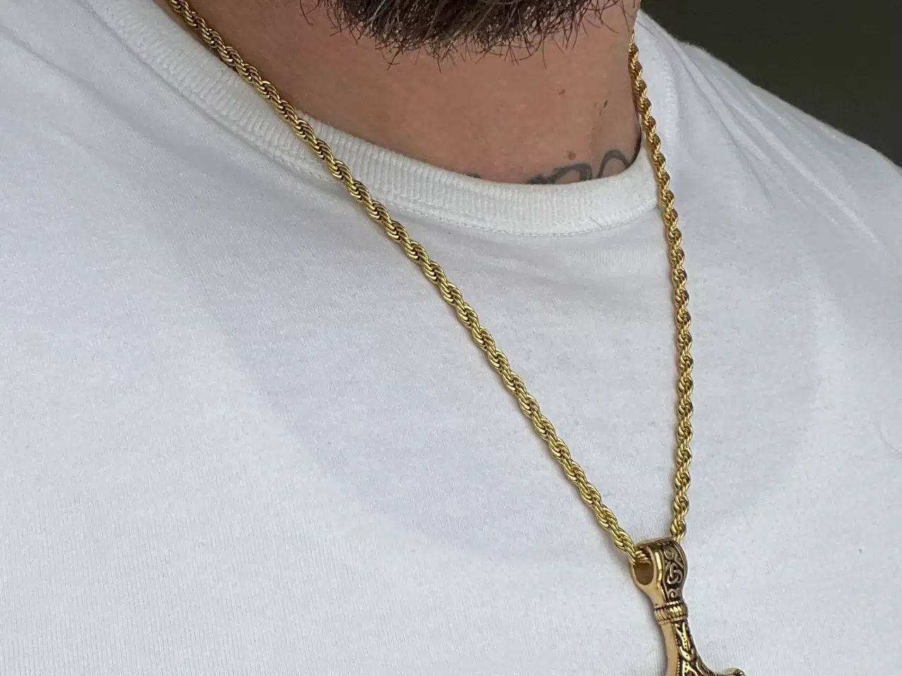 Billede 4 - 4mm Goldfilled rope chain med Thors hammer