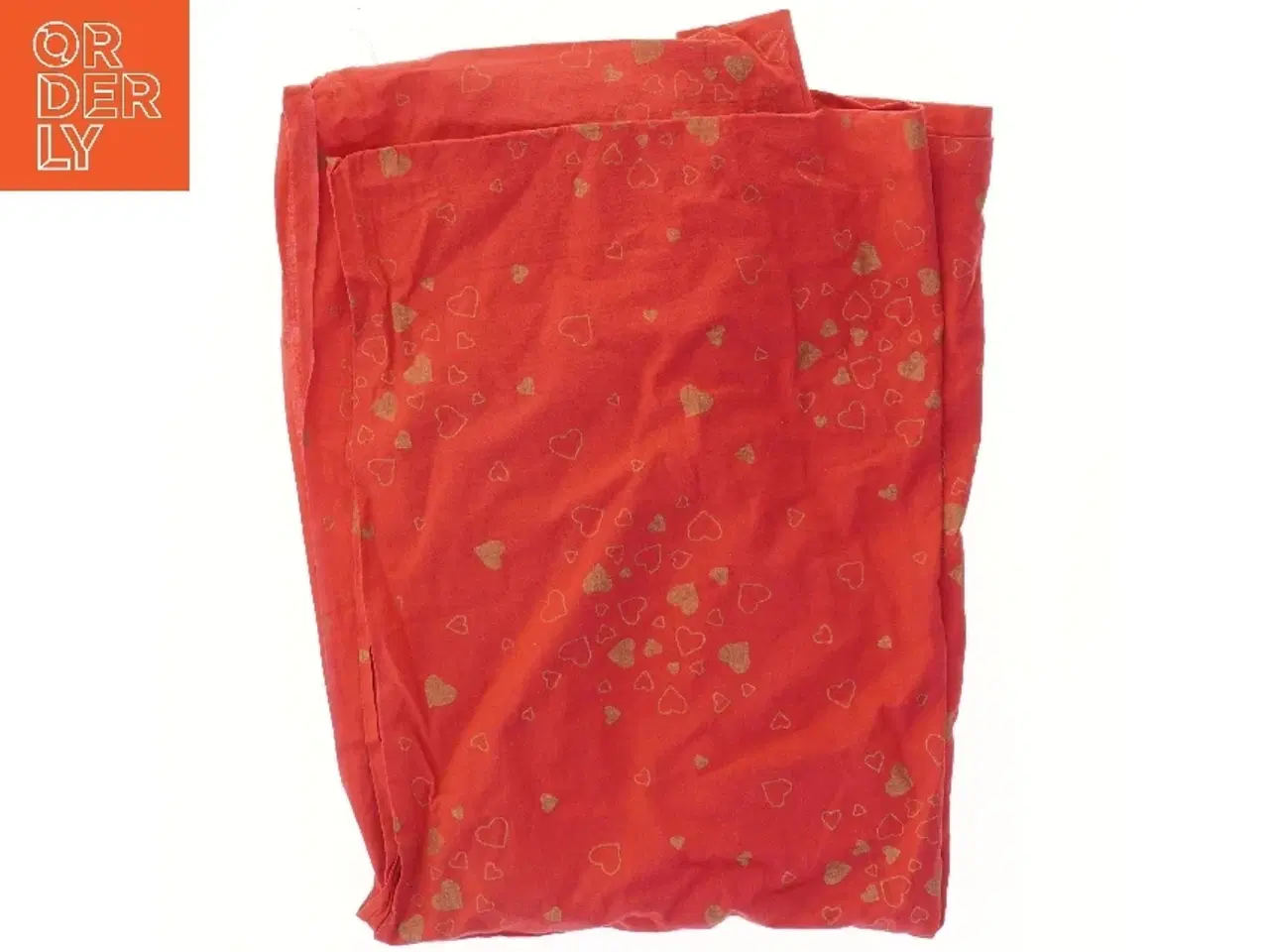 Billede 1 - Rødt tekstil med hjerteprint (str. 110x140 cm)