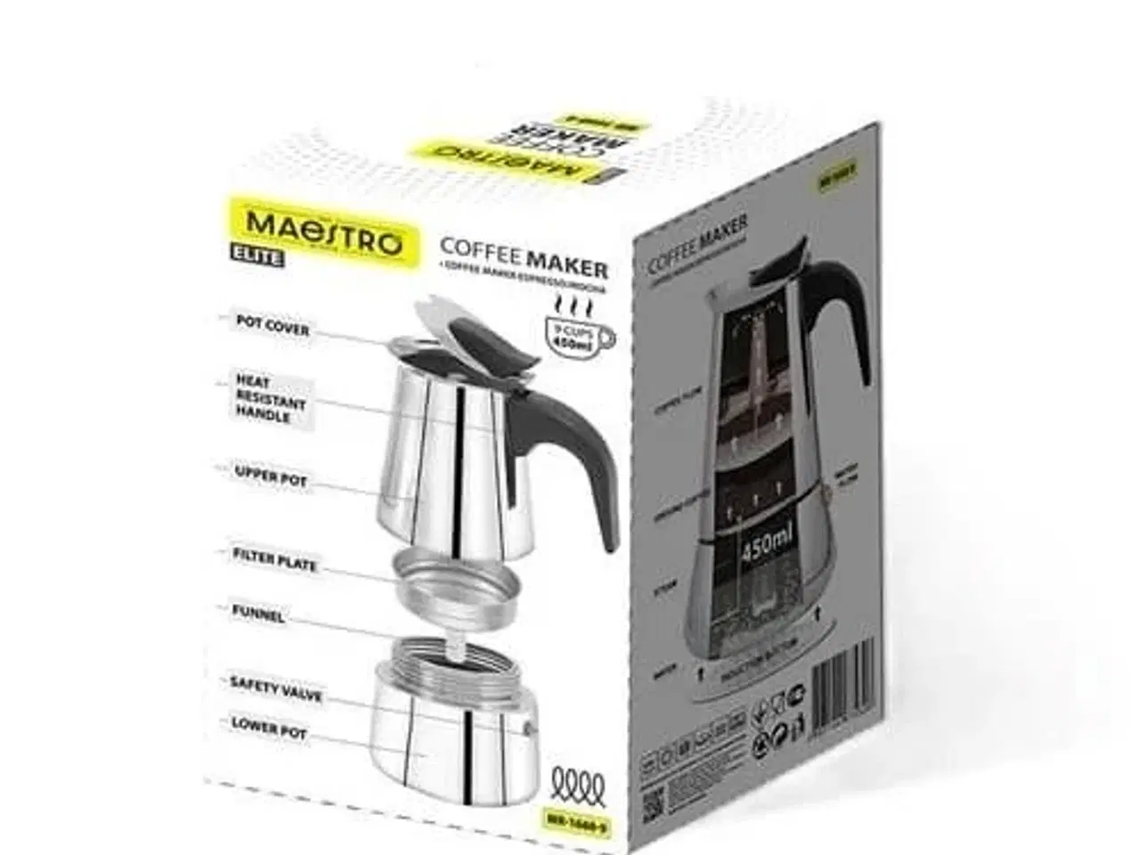 Billede 5 - Maestro Brikka Moka-kande 450 ml – sort/rustfrit stål, til induktion