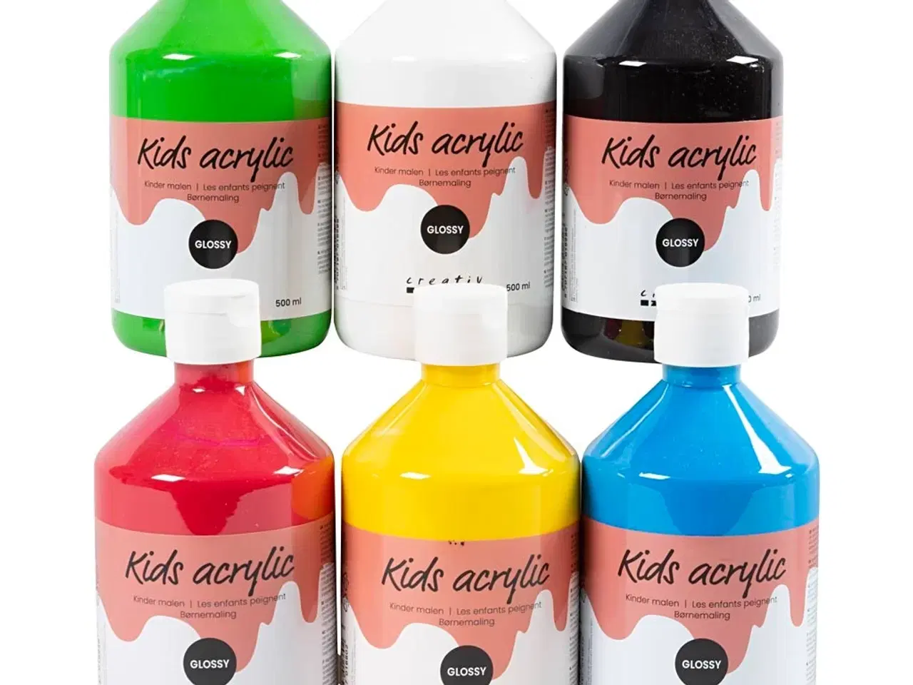 Billede 1 - Akrylmaling Blank, Primærfarver 6x500ml - Høj Kvalitet