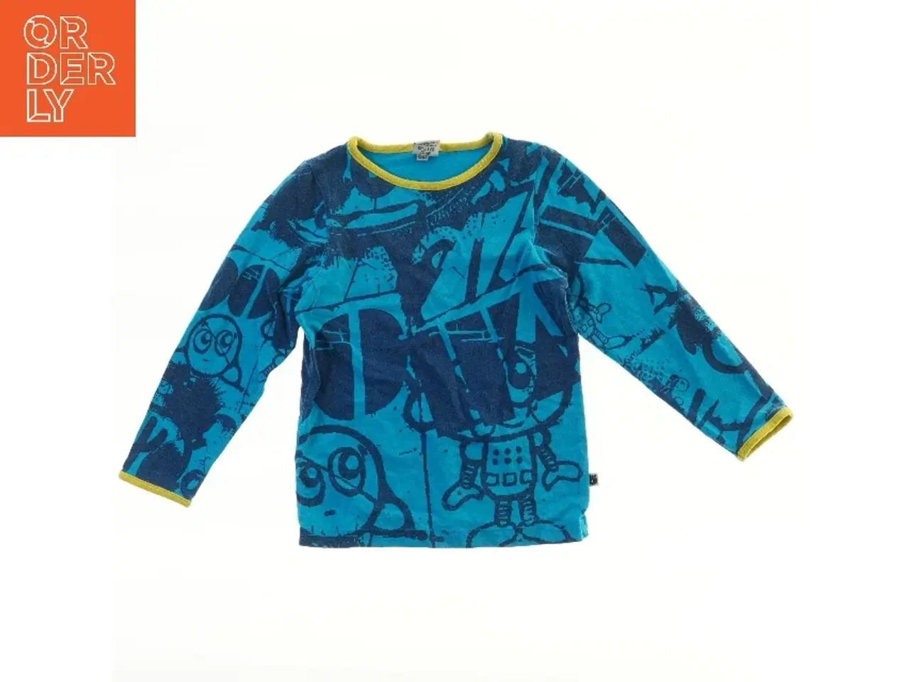 Billede 1 - Blå langærmet trøje med grafisk print fra Småfolk (str. 98)