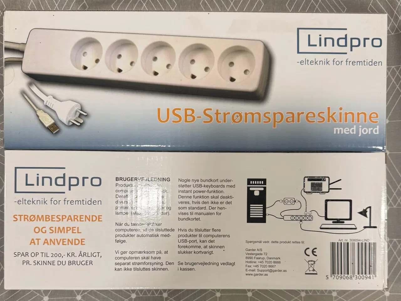 Billede 1 - Strømspareskinne 2 stk