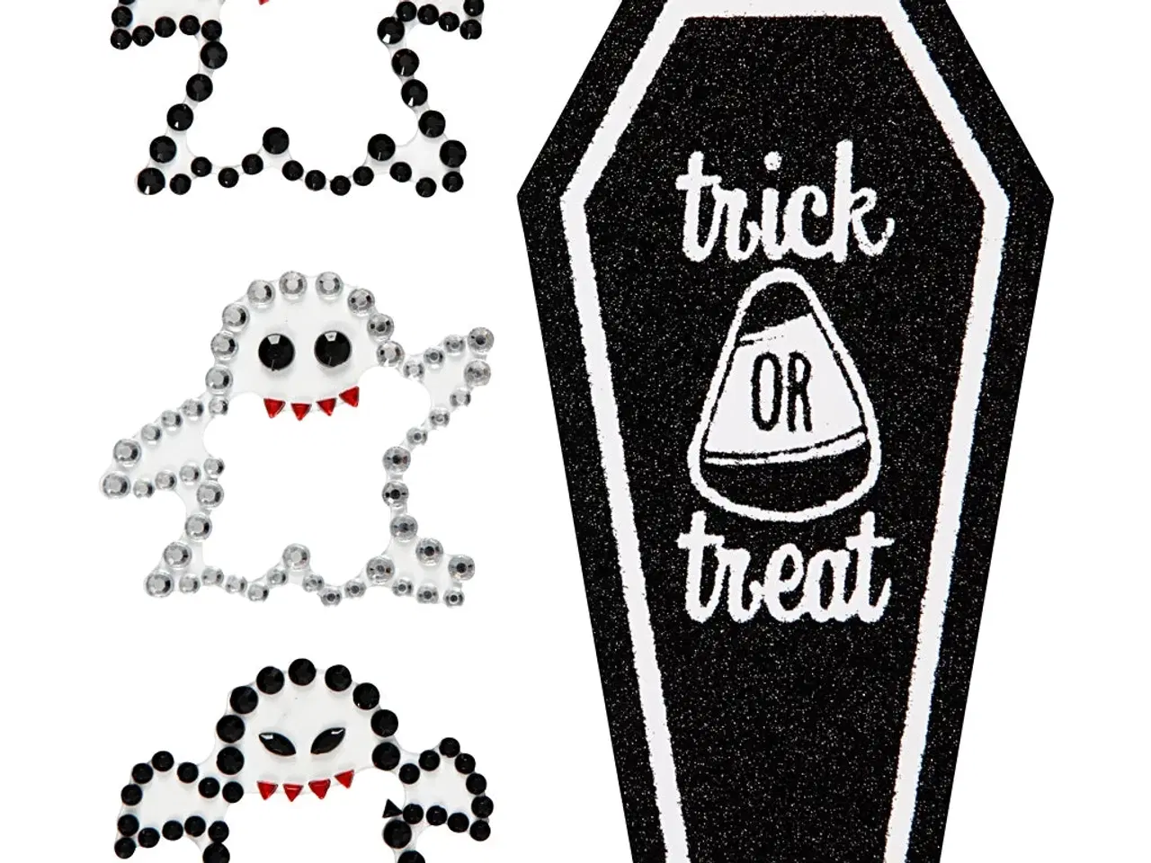 Billede 1 - Rhinstensstickers, spøgelser og kiste, ark 14x17 cm, 1 ark