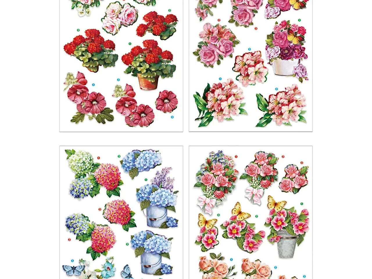 Billede 1 - 3D Blomster Motiver - 4 Ark A4 til Kreative Projekter