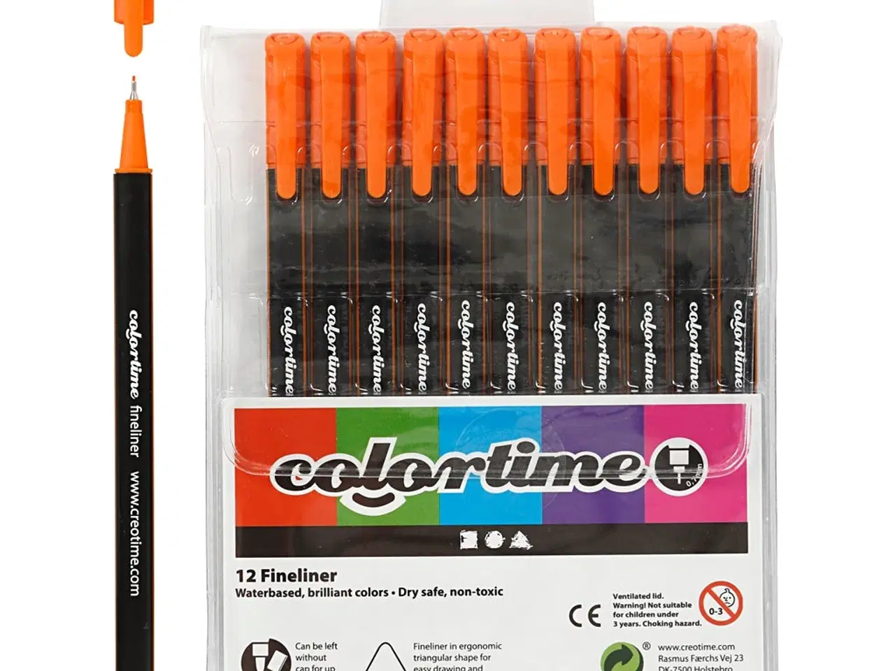Billede 1 - Colortime Fineliner Tusch, streg 0,6-0,7 mm, orange, 12stk./ 1 pk.