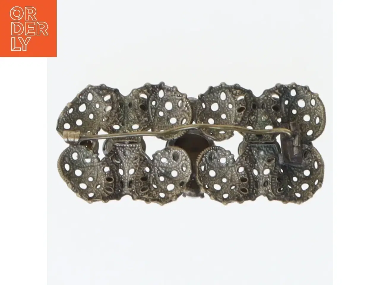 Billede 2 - Dekorativ broche med blå sten (str. 5,5x2,5 cm)