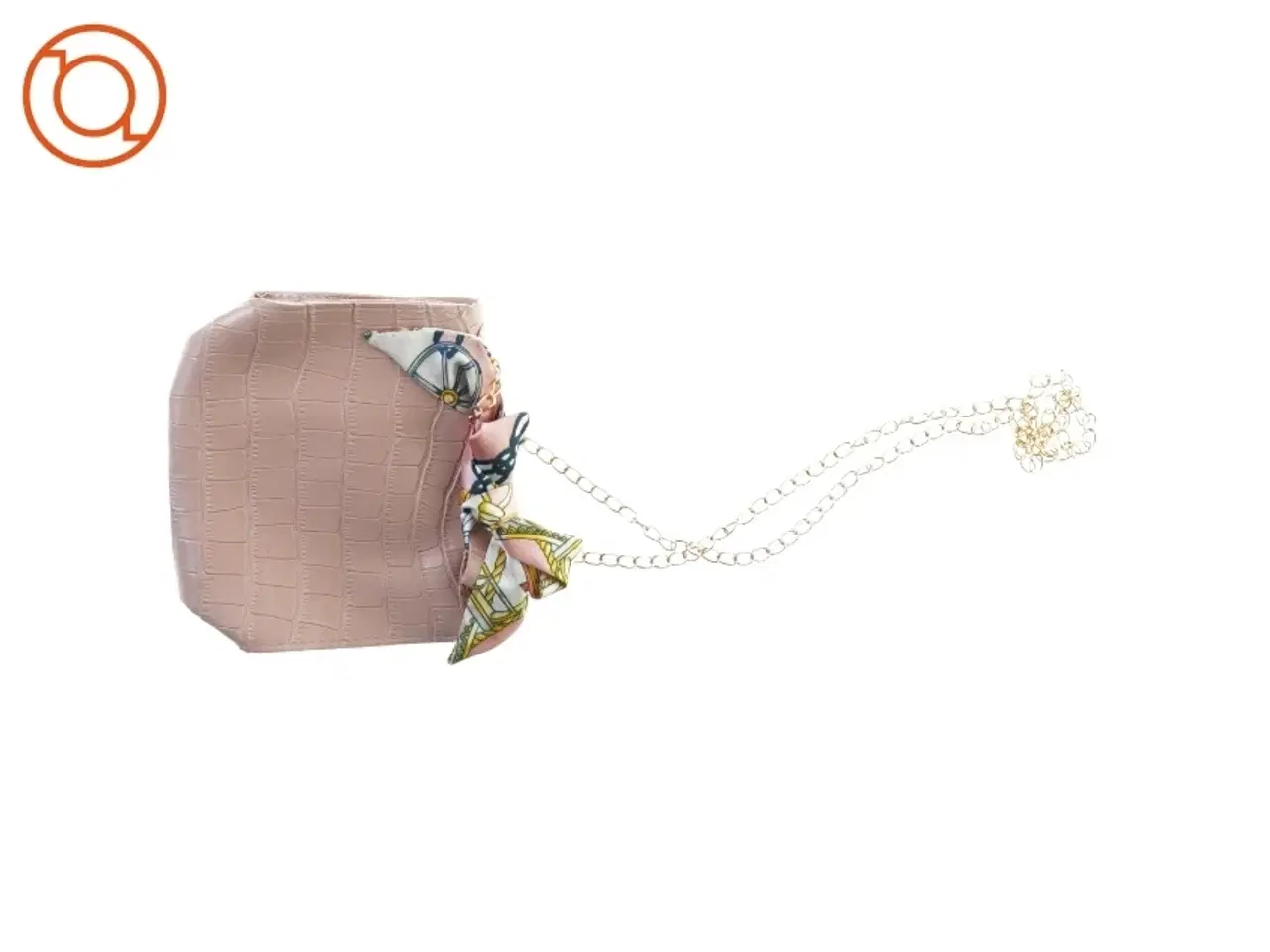 Billede 3 - UBRUGT Krokopræget Crossbody Skulder Taske med tørklæde og guld kæderem (str. 18 x 16 cm)