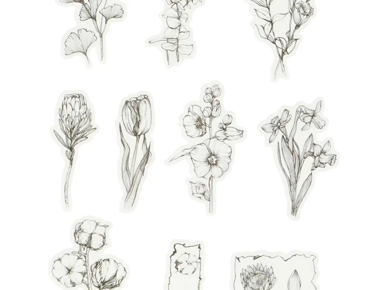 Billede 1 - Washi stickers, sort/hvide blomster, str. 30-50 mm, 30stk./ 1 pk.