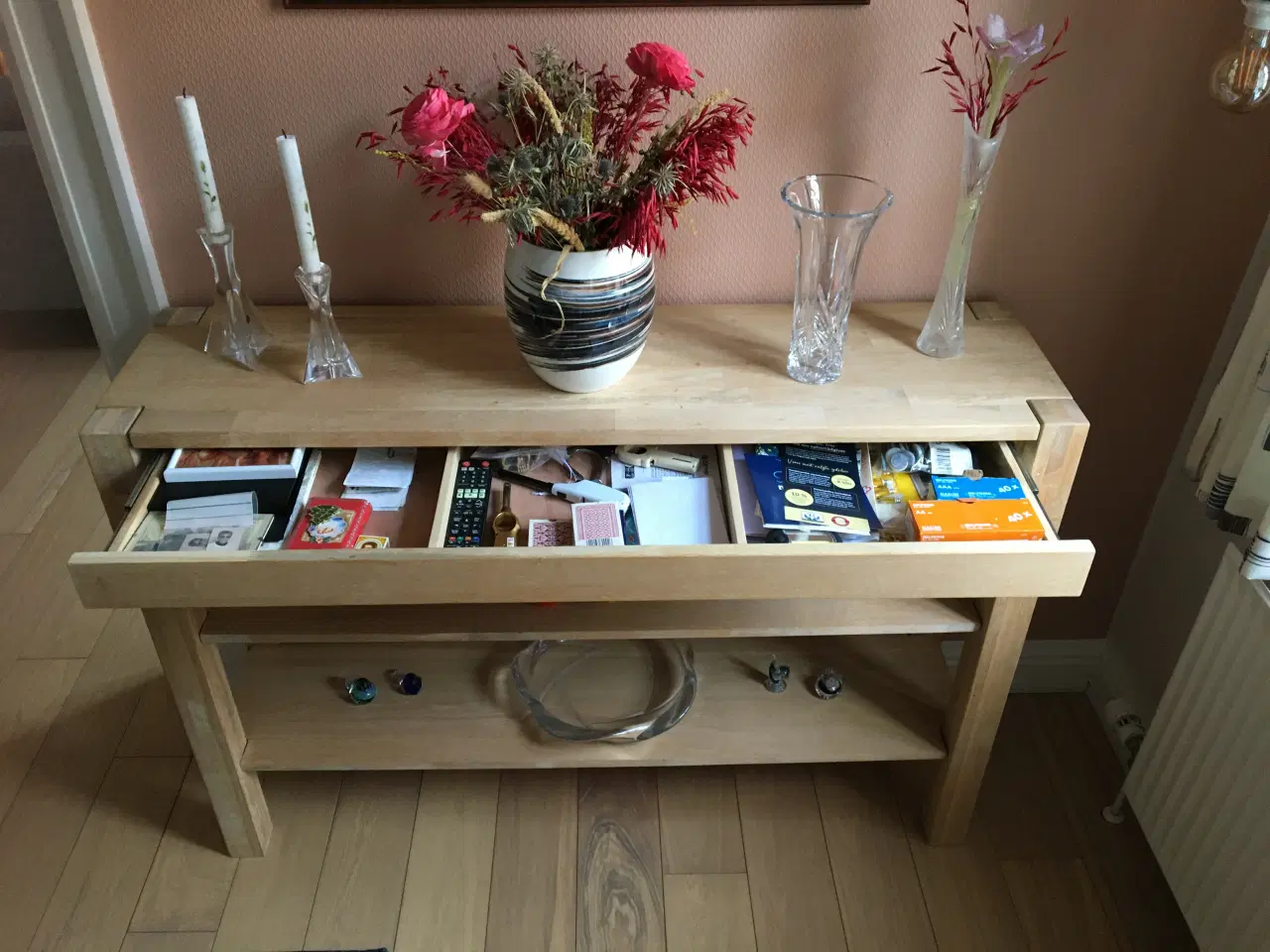 Billede 2 - Egetræs-konsolbord med 1 lang skuffe