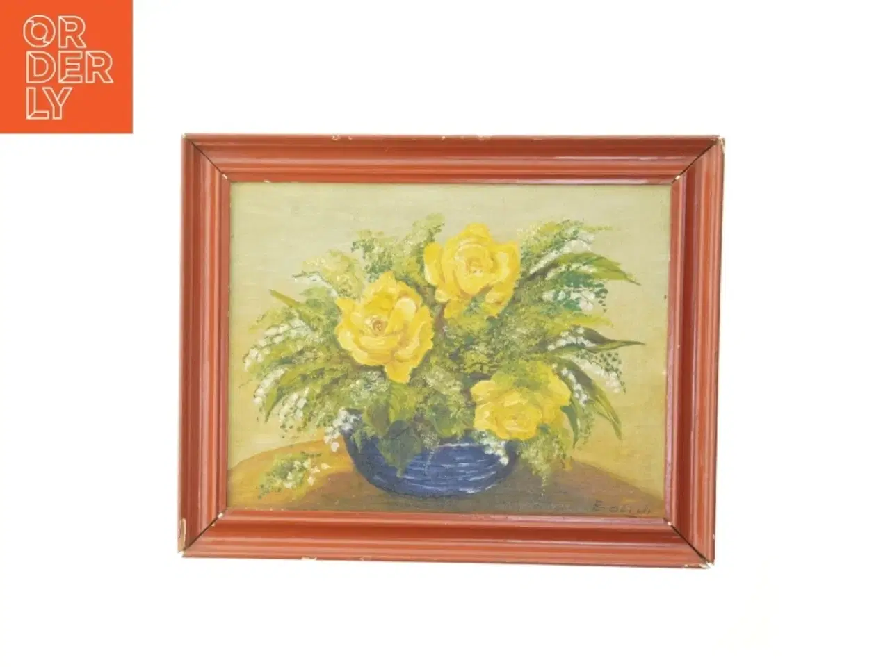 Billede 1 - Oliemaleri med gule roser (str. 36x46 cm)