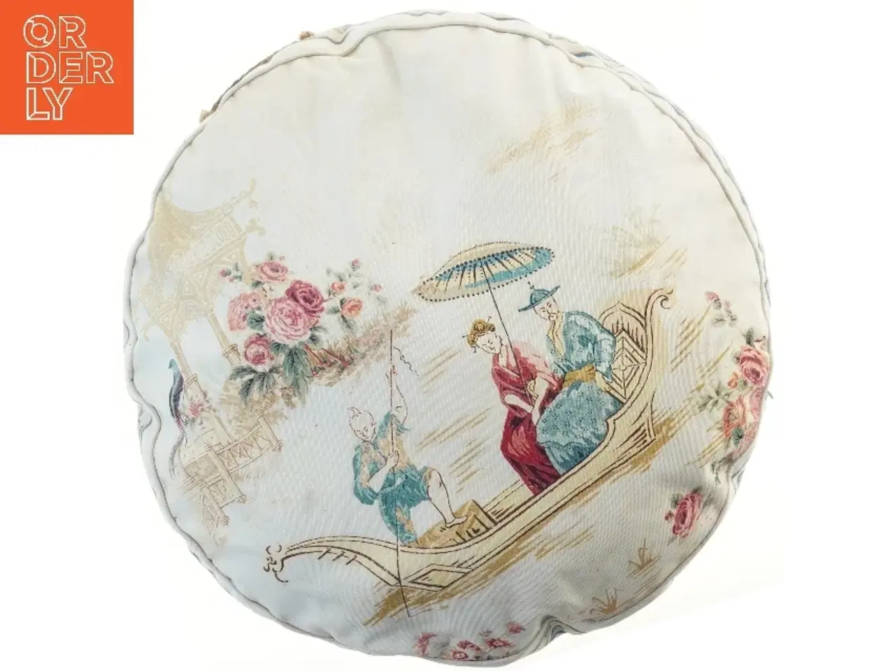 Billede 1 - Rund pude med kinesisk inspireret motiv (str. Ø 65 cm)