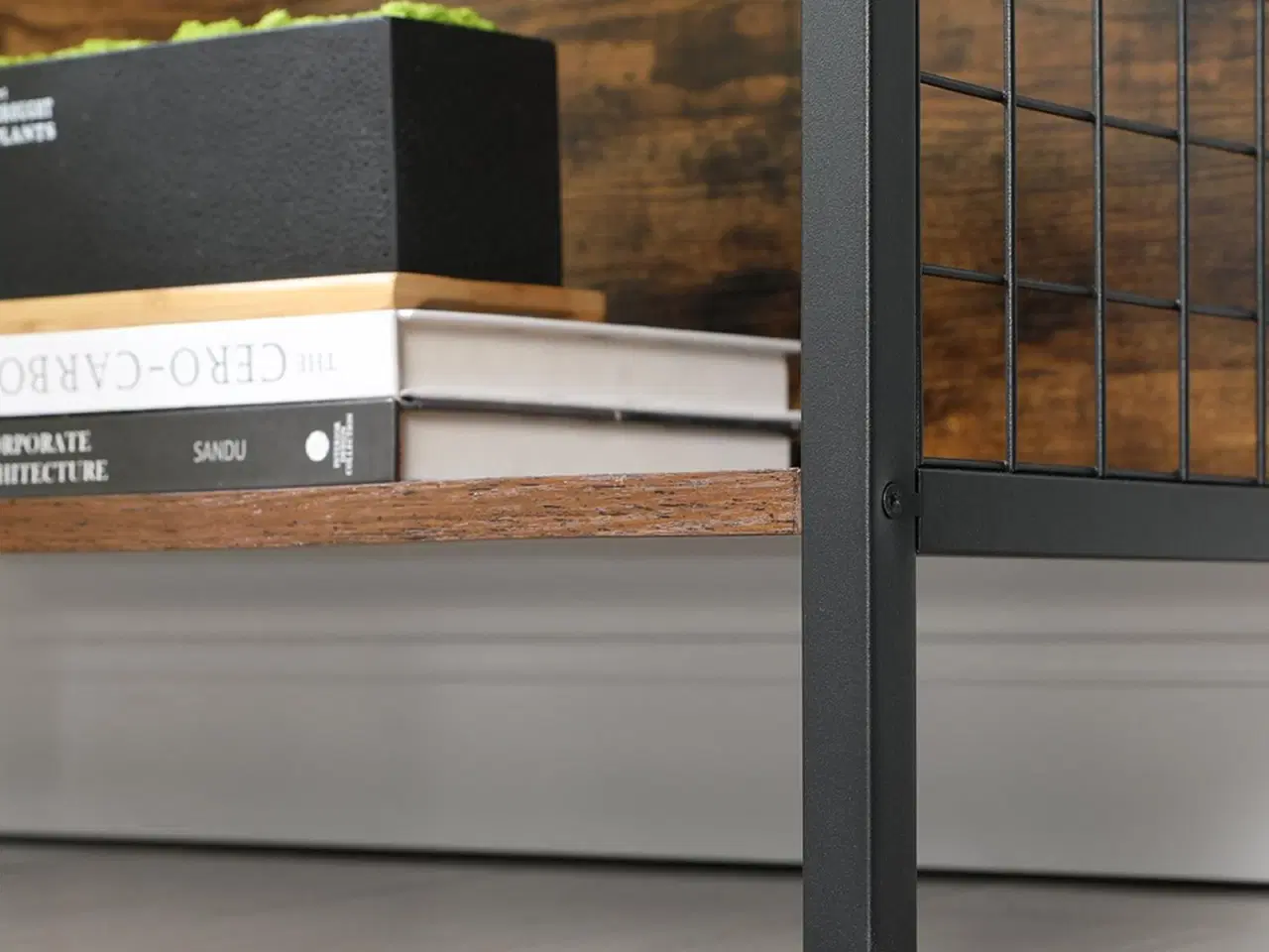 Billede 5 - Bogreol 4 hylder – VASAGLE, stålramme, kroge, rustik brun/sort