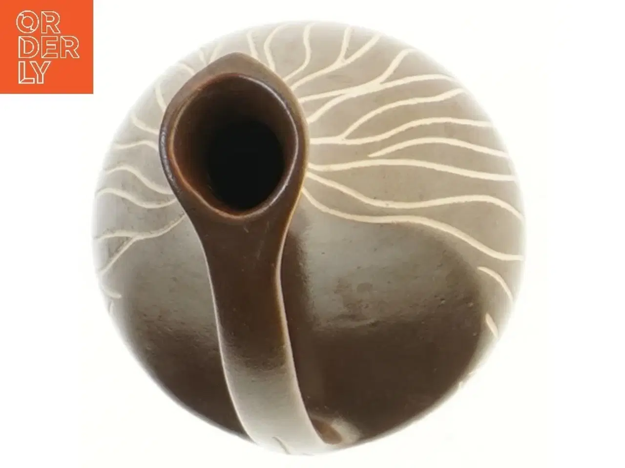 Billede 2 - Keramikvase med hvide linjer (str. 15x11 cm)