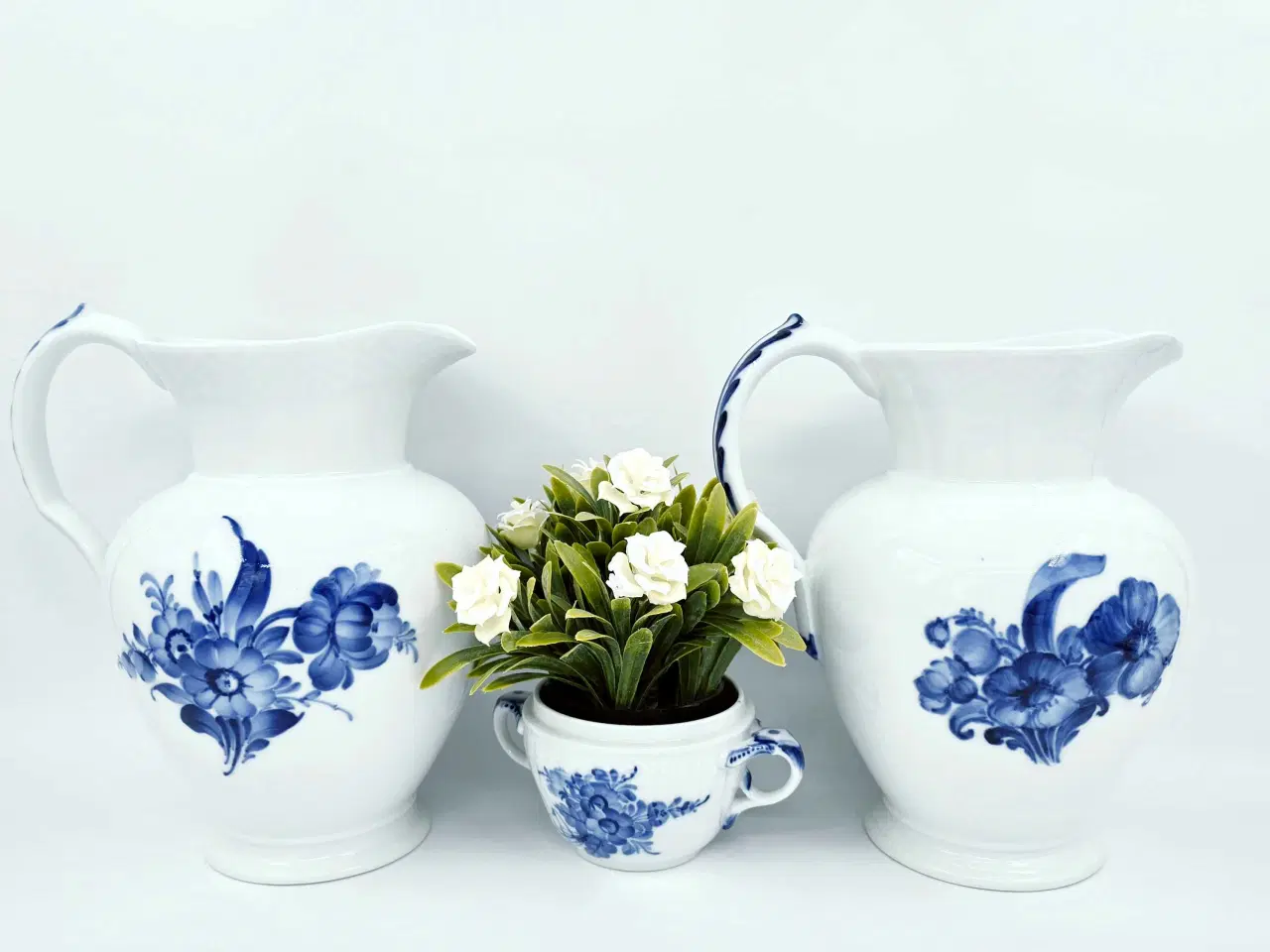 Billede 2 - Blå Blomst Flettet Stor Kande Porcelæn 