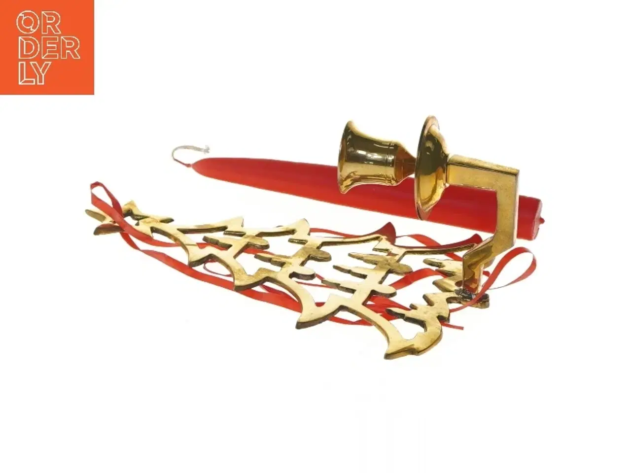 Billede 3 - Juletræslysestage med rød stearinlys (str. 20,5x16 cm)