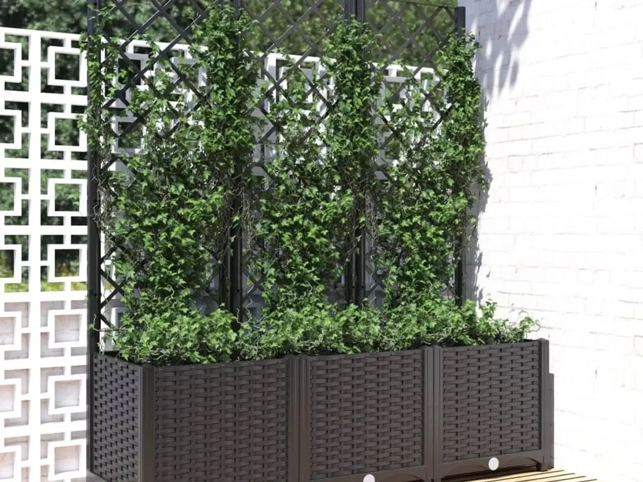 Billede 1 - Haveplantekasse med espalier sort 120x40x136 cm PP