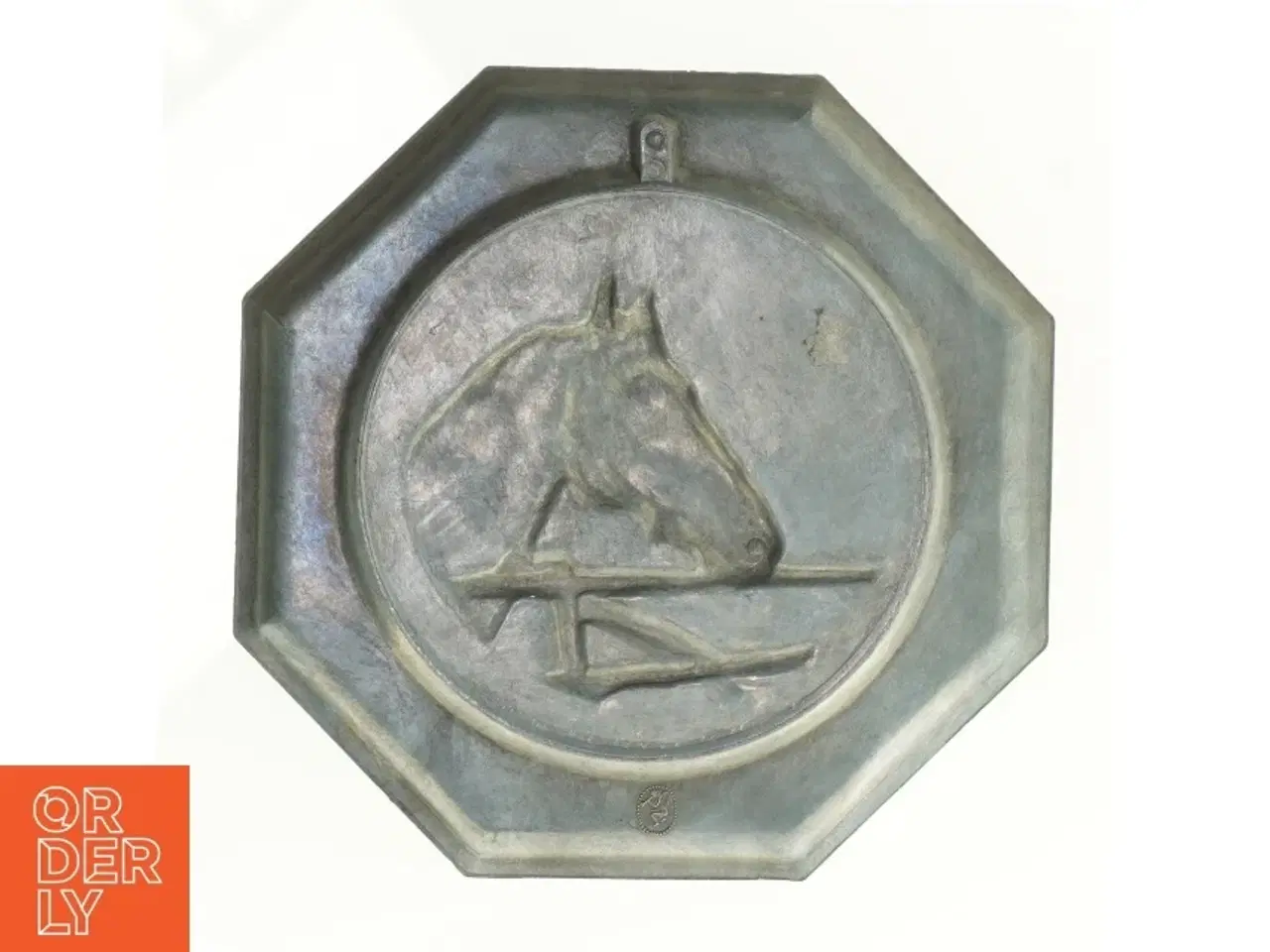 Billede 2 - Tin Platte med heste motiv (str. 21 x 21 cm)