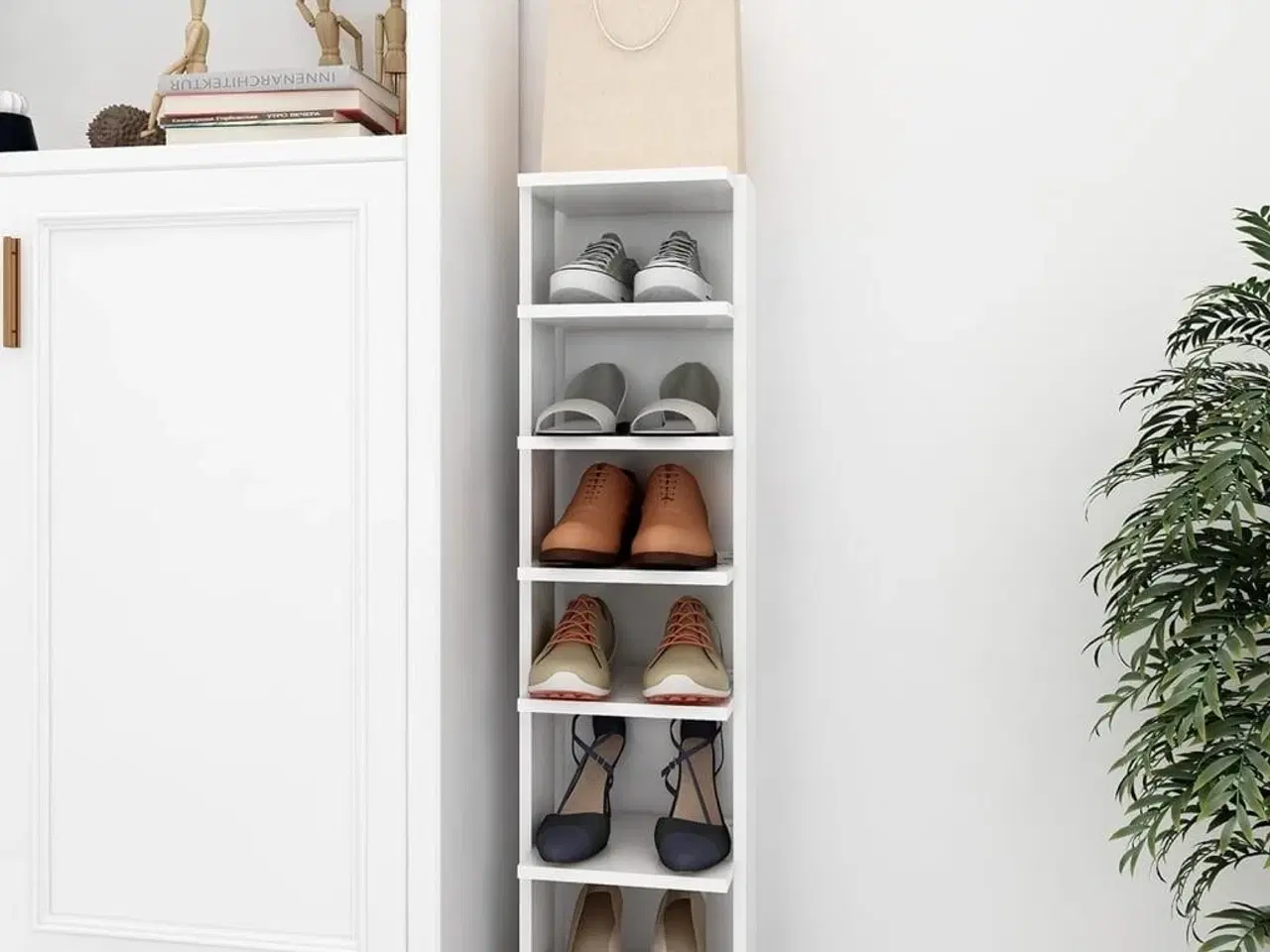 Billede 1 - Skoskab 27,5x27x102 cm konstrueret træ hvid