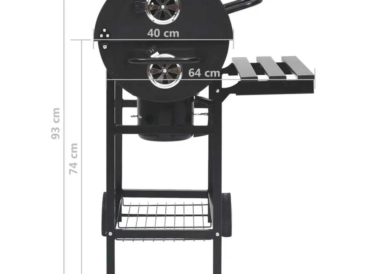 Billede 11 - Tøndegrill med hjul og hylder 115x85x95 cm stål sort