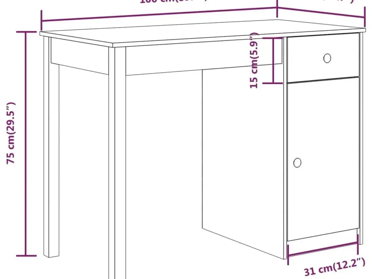 Billede 10 - Skrivebord 100x50x75 cm massivt fyrretræ