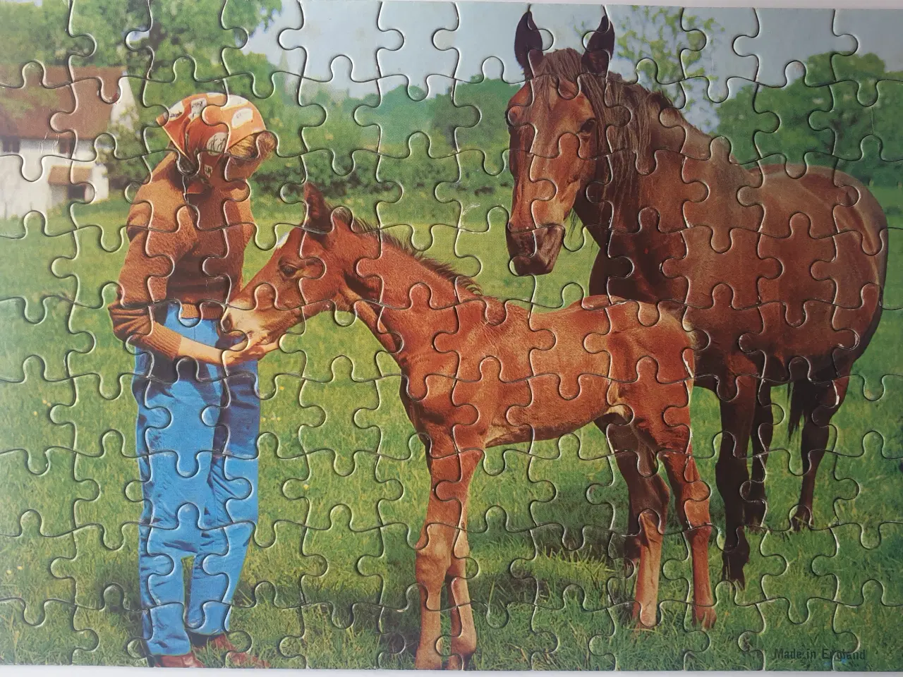 Billede 1 - Gammelt puslespil med heste, fra 50-60´erne