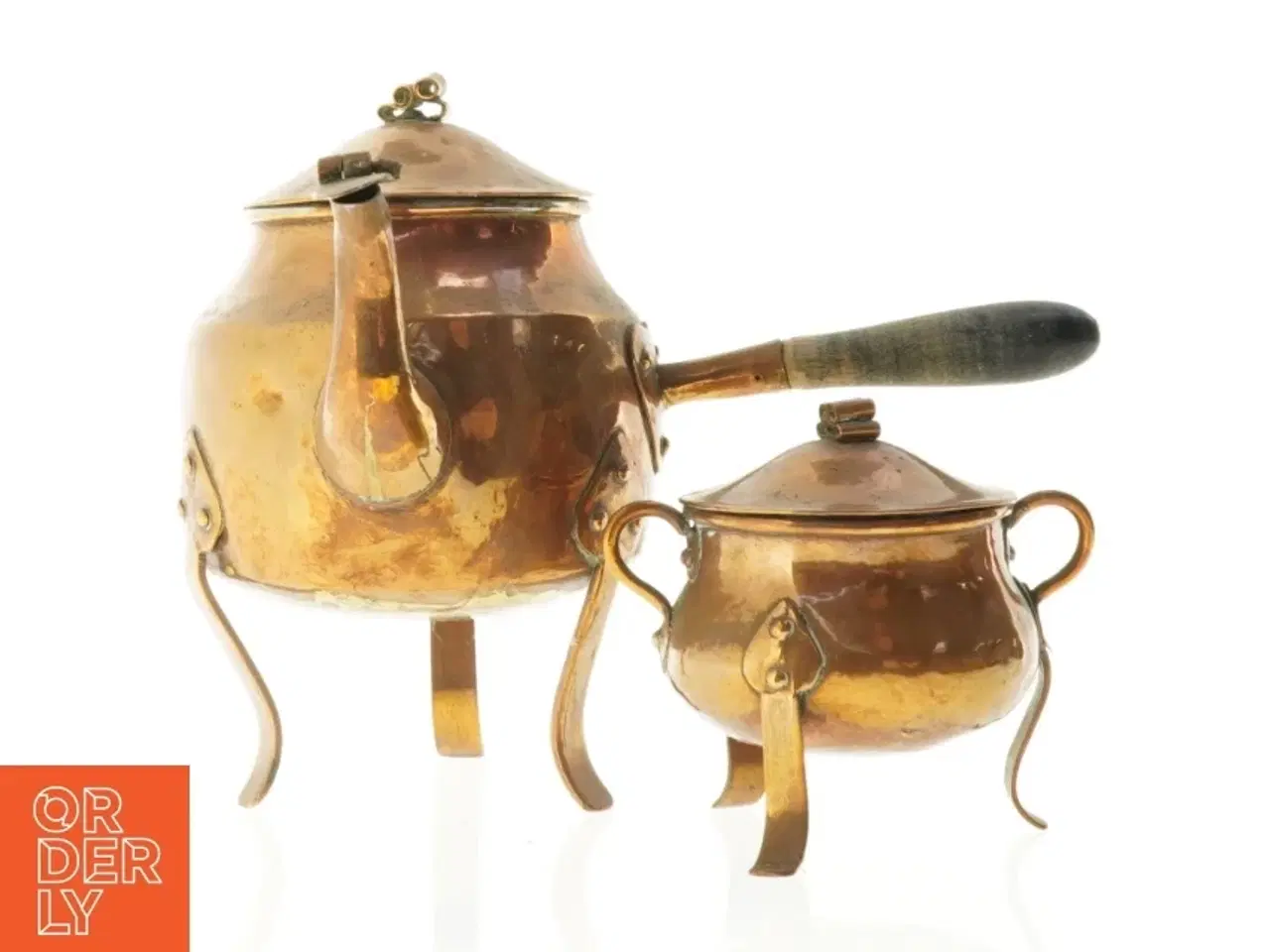 Billede 3 - Messing te-sæt med kaffekande og sukkerskål (str. 12 x 10 cm og 25 x 19 x 20 cm)