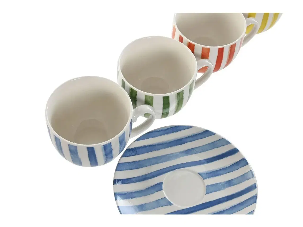 Billede 3 - Sæt med 6 kopper og underkopper - striber, gul/blå/grøn/koral, porcelæn, 240 ml