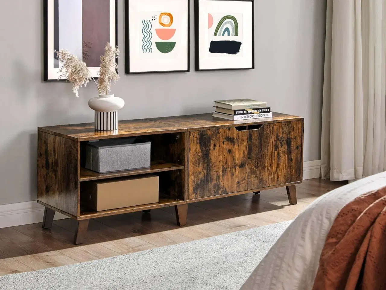 Billede 3 - TV-bord til op til 60" – 2 låger, justerbare hylder, rustik brun