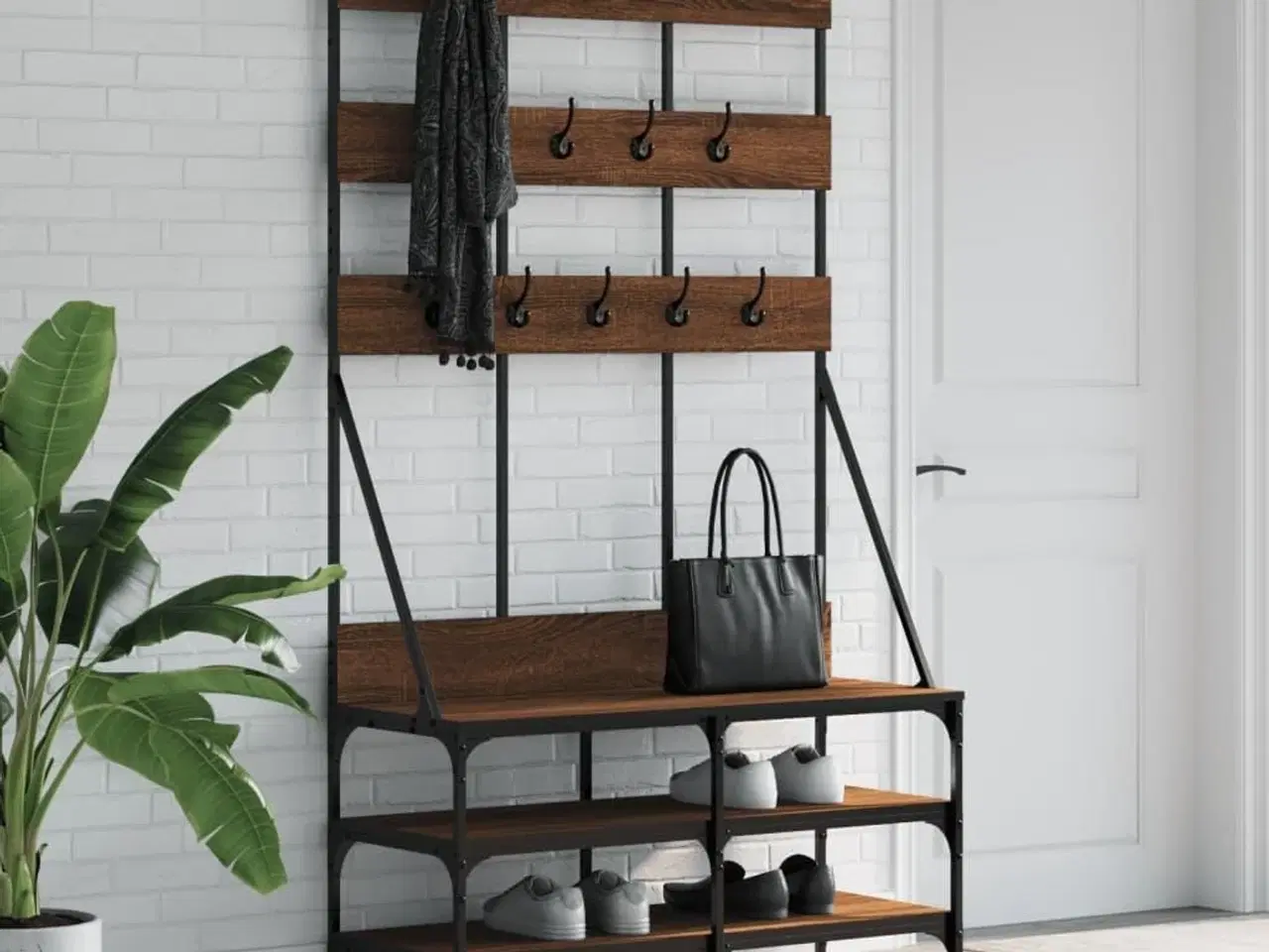 Billede 1 - Tøjstativ med skoopbevaring 100x40x184 cm brun egetræsfarve
