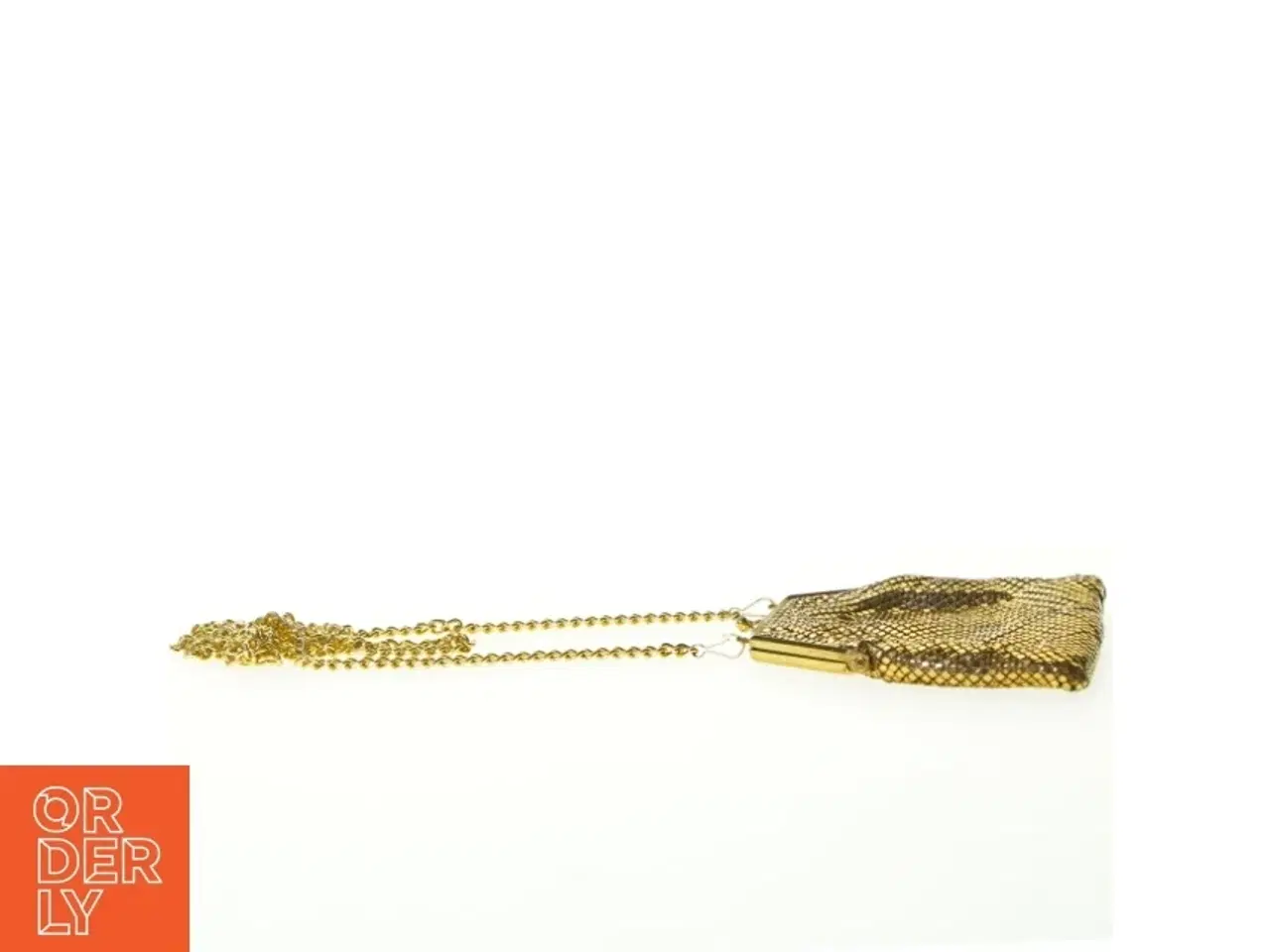 Billede 3 - Selskabstaske i guld-metal med lang kæde (str. 15 x 14 cm)