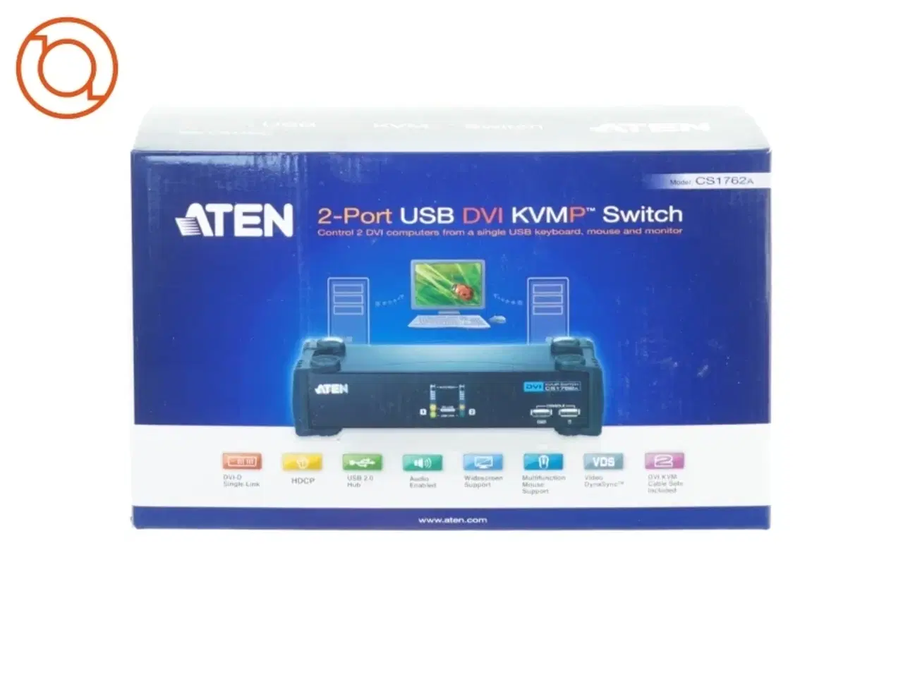 Billede 1 - 2-port USB DVI KVMP switch fra Aten (str. 29 x 10 x 17 cm)