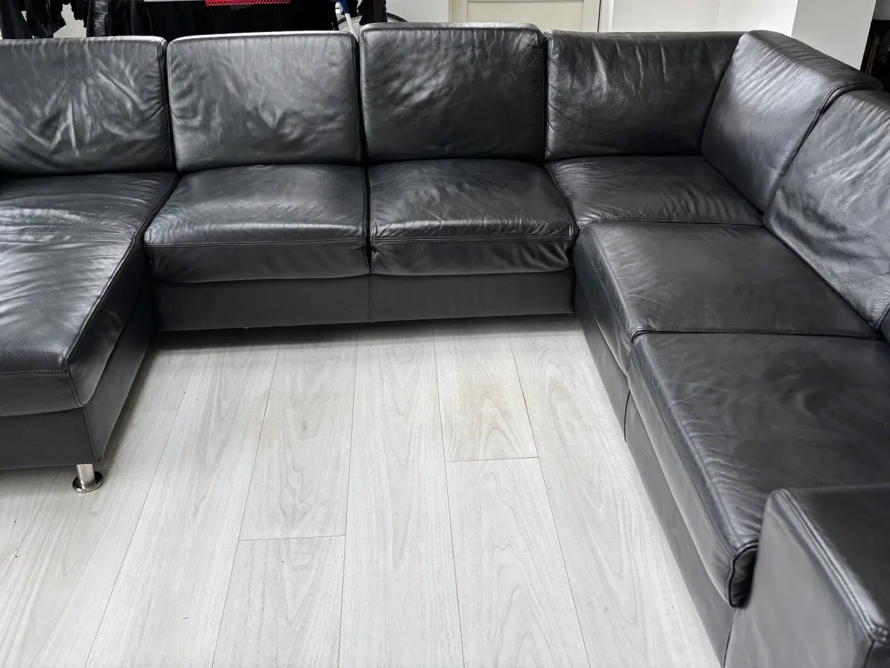 Billede 1 - Lædersofa i ægte læder med chaiselong