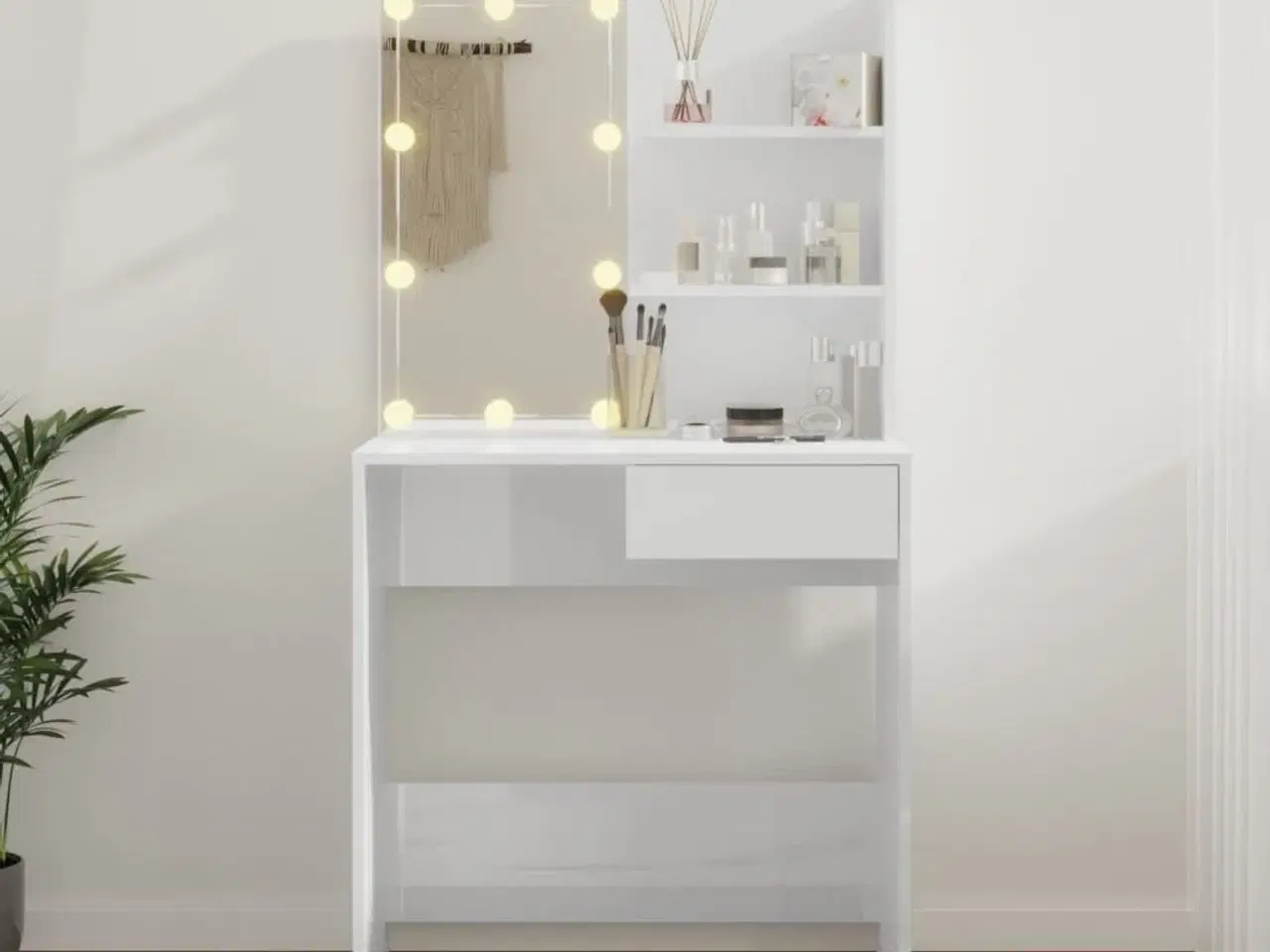 Billede 10 - Makeupbord med LED-lys 74,5x40x141 cm hvid højglans